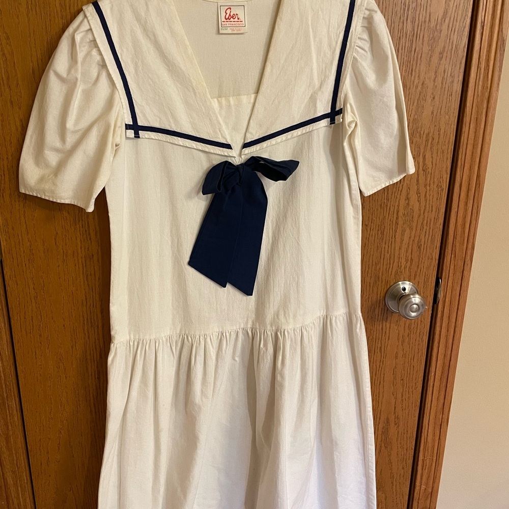 Vintage White and Navy Girls Sailor Dress